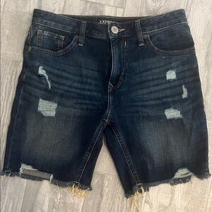 Express Blue Denim Bermuda Distressed Shorts